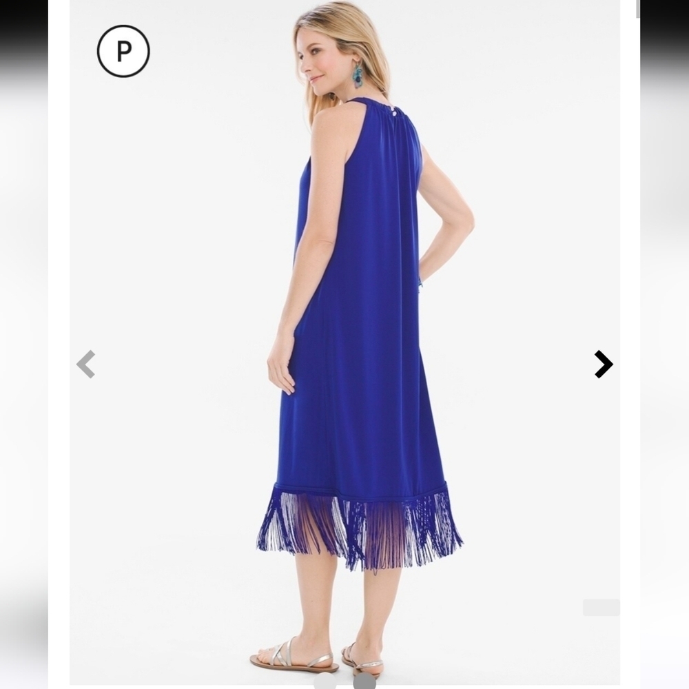 Chico's royal blue Petite Fringed-Hem Dress new women's size 3P - Picture 9 of 10